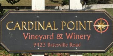 Entrance sign for Cardinal Point Vineyard and Winery in Afton, Va.