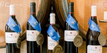 Five bottles of award-winning wines at Michael Shaps Wineworks in Charlottesville, Va.